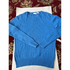 Kim Rogers Women's Blue 100%‎ Cotton Cable Knit Crew Neck Sweater Small